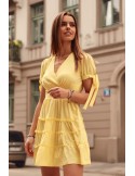 Summer dress with short sleeves, yellow PR3181 - Online store - Boutique